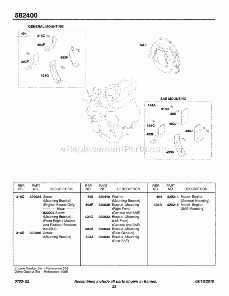 Engine Mounting Brackets Diagram and Parts List for 582447-0476-E2  Briggs and Stratton Engine